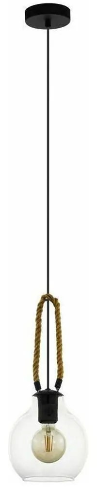 Φωτιστικό Οροφής 43617 Roding 1/E27 Wood Rope Black-Beige Eglo Metal,Wood