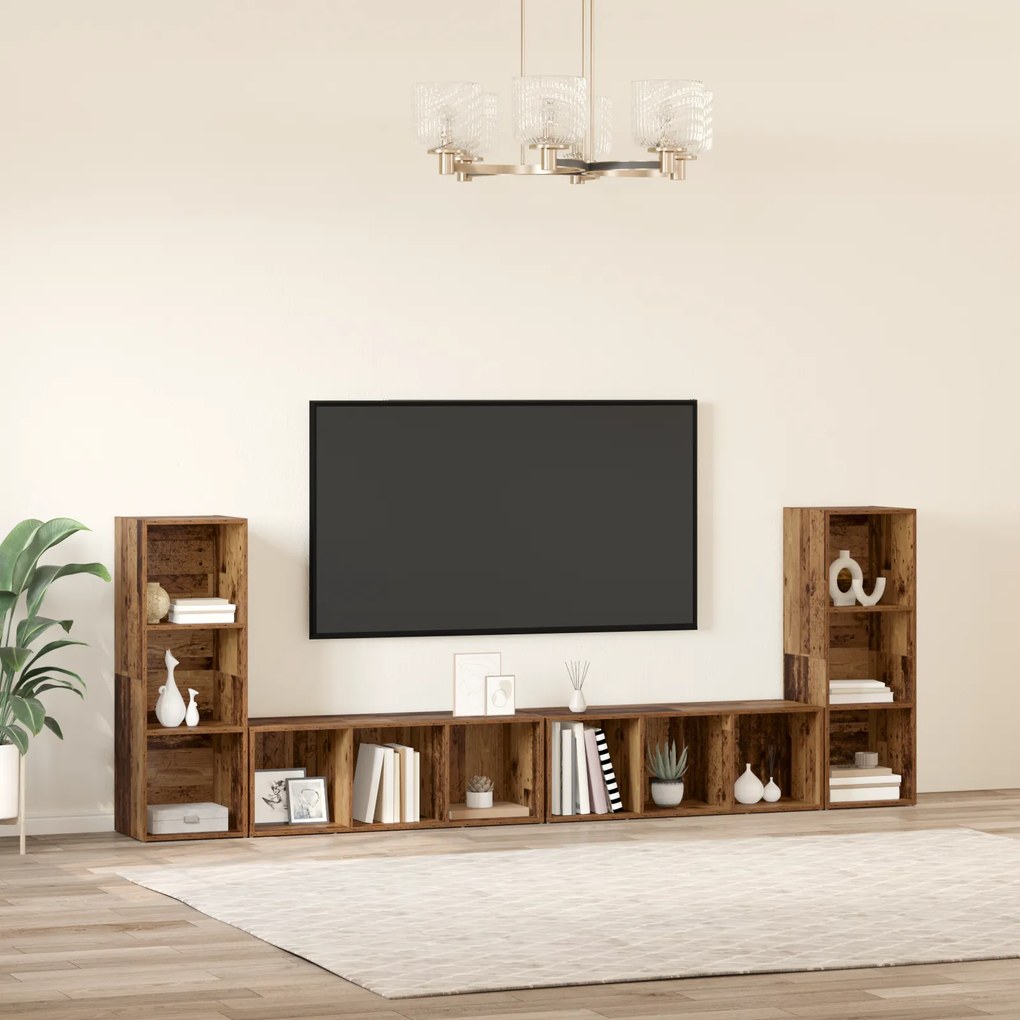vidaXL Ντουλάπι TV με ράφι με αποθήκευση 4 pcs Παλιό ξύλο 37 x 35 x 107.5 εκ.