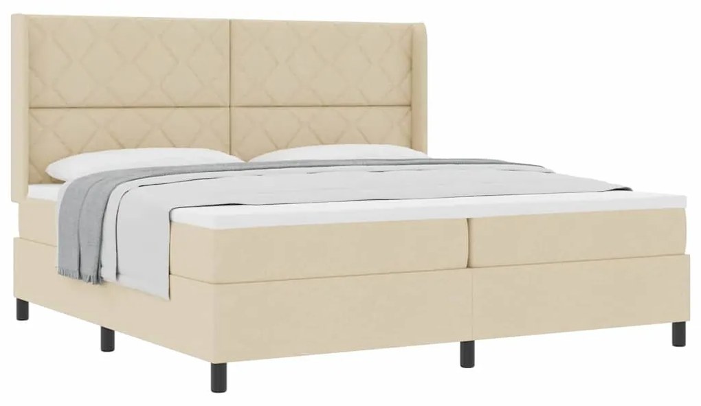 vidaXL Κρεβάτι με ελατήρια με στρώμα Κρεμ 200 x 200 cm ύφασμα