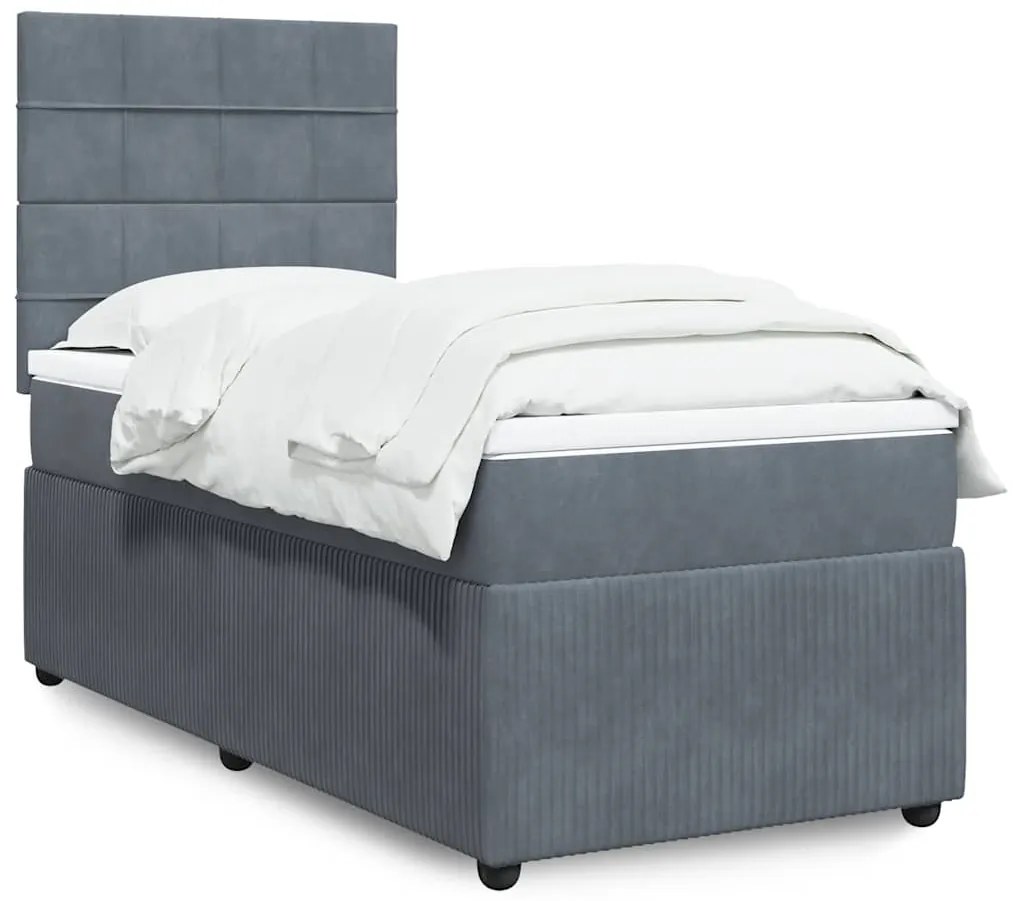 vidaXL Κρεβάτι Boxspring με Στρώμα Σκούρο Γκρι 90x200 εκ. Βελούδινο