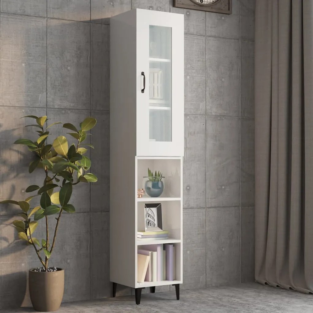 vidaXL Ντουλάπι Γυαλ. Λευκό 34,5 x 34 x 180 εκ. από Επεξεργασμένο Ξύλο