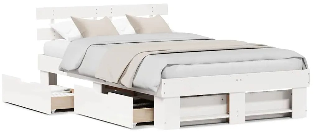 vidaXL Σκελετός Κρεβατιού Λευκό 135 x 190 cm Μασίφ ξύλο πεύκου