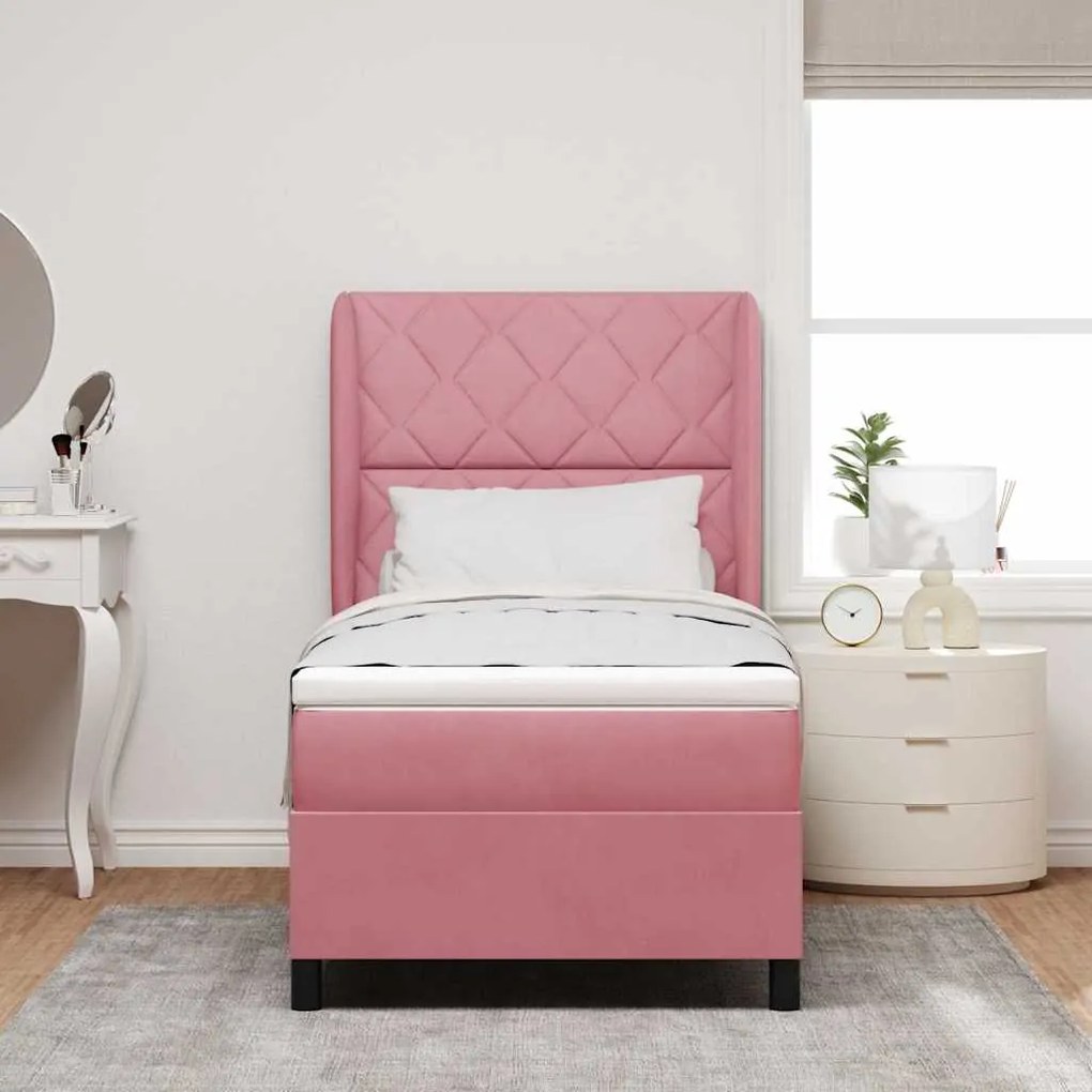 vidaXL Κρεβάτι με ελατήρια με στρώμα Ροζ 90 x 200 cm Βελούδο