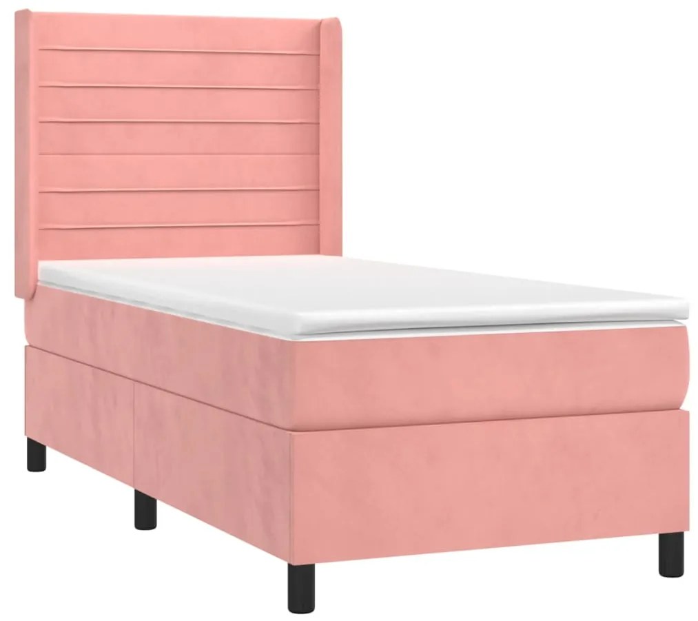 vidaXL Κρεβάτι Boxspring με Στρώμα Ροζ 100x200 εκ. Βελούδινο