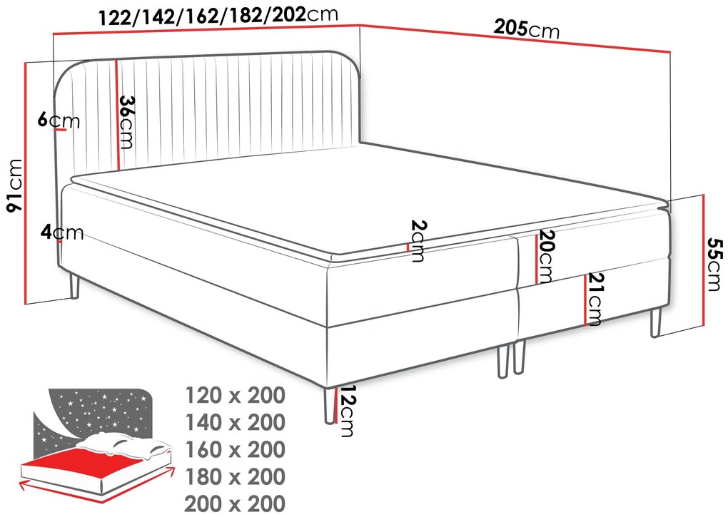Επενδυμένο κρεβάτι Box Best I-Mpez-180 x 200