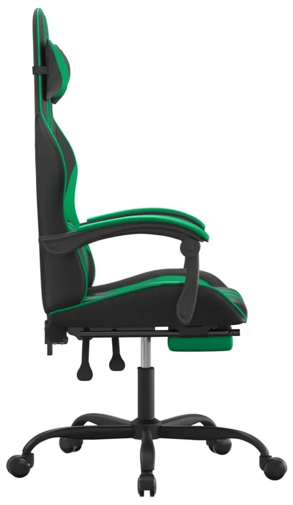 vidaXL Καρέκλα Gaming Μασάζ Υποπόδιο Μαύρο/Πράσινο από Συνθετικό Δέρμα