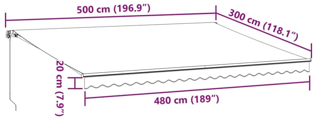 Τέντα Πτυσσόμενη Χειροκίνητη με LED Καφέ 500x300 εκ. - Καφέ