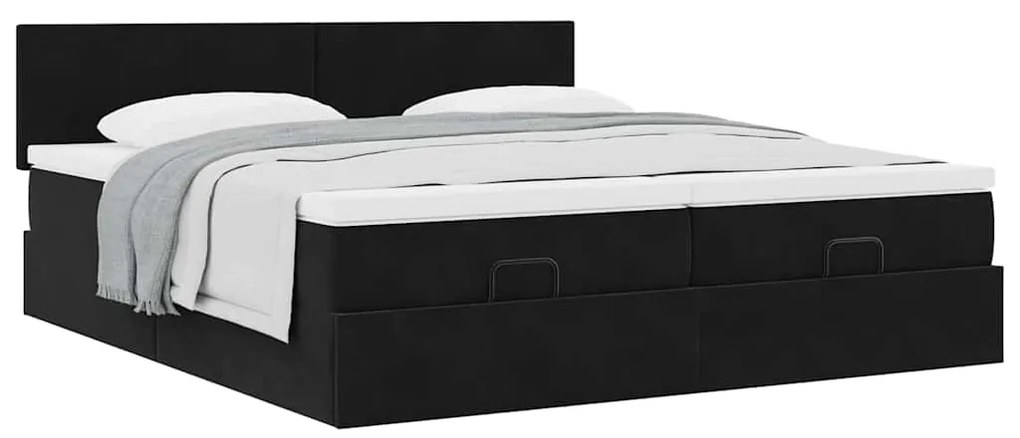 vidaXL Οθωμανικό κρεβάτι με στρώματα Μαύρο 180x200cm Velvet