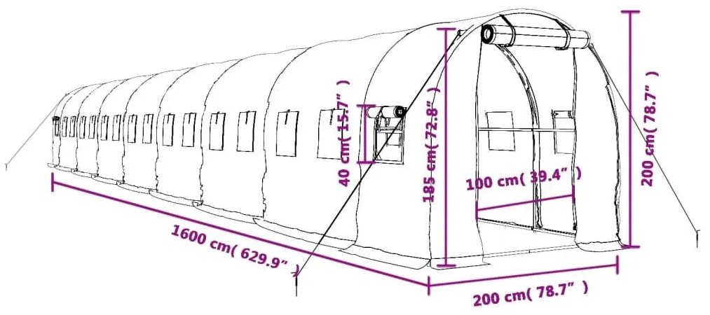 Θερμοκήπιο Πράσινο 32 μ² 16 x 2 x 2 μ. με Ατσάλινο Πλαίσιο - Πράσινο