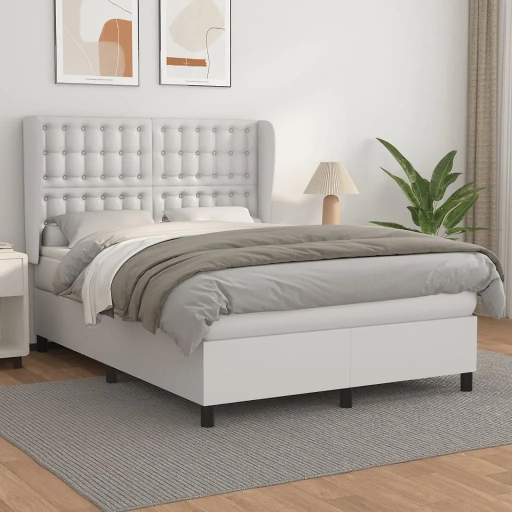 Κρεβάτι Boxspring με Στρώμα Λευκό 140x190εκ.από Συνθετικό Δέρμα - Λευκό