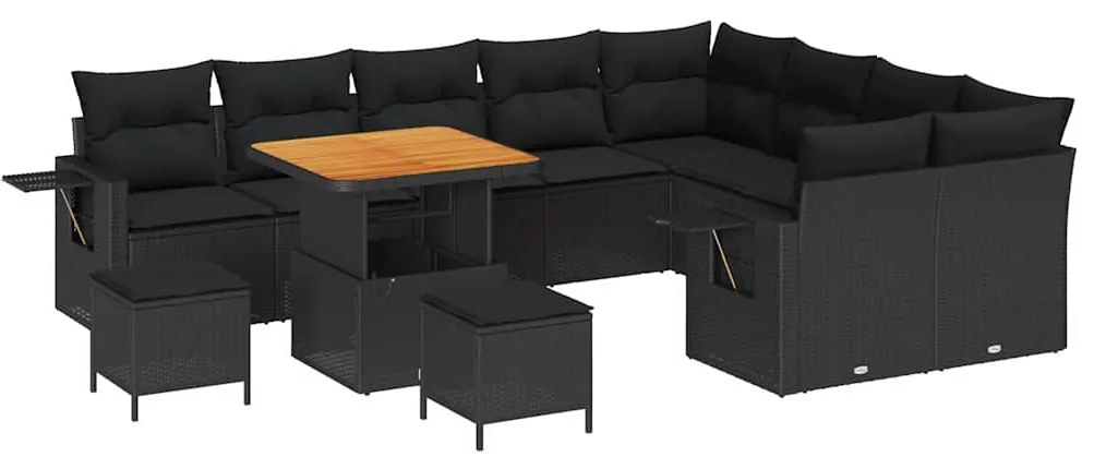 vidaXL Σετ Καναπέ Κήπου με μαξιλάρι 12 pcs Μαύρο 80 x 80 x 71 cm
