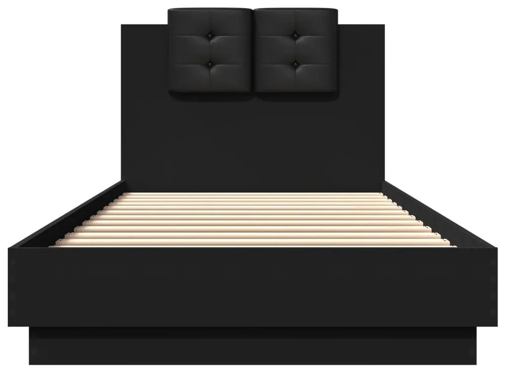 Πλαίσιο Κρεβατιού με Κεφαλάρι Μαύρο 90x200 εκ. Επεξεργ. Ξύλο - Μαύρο