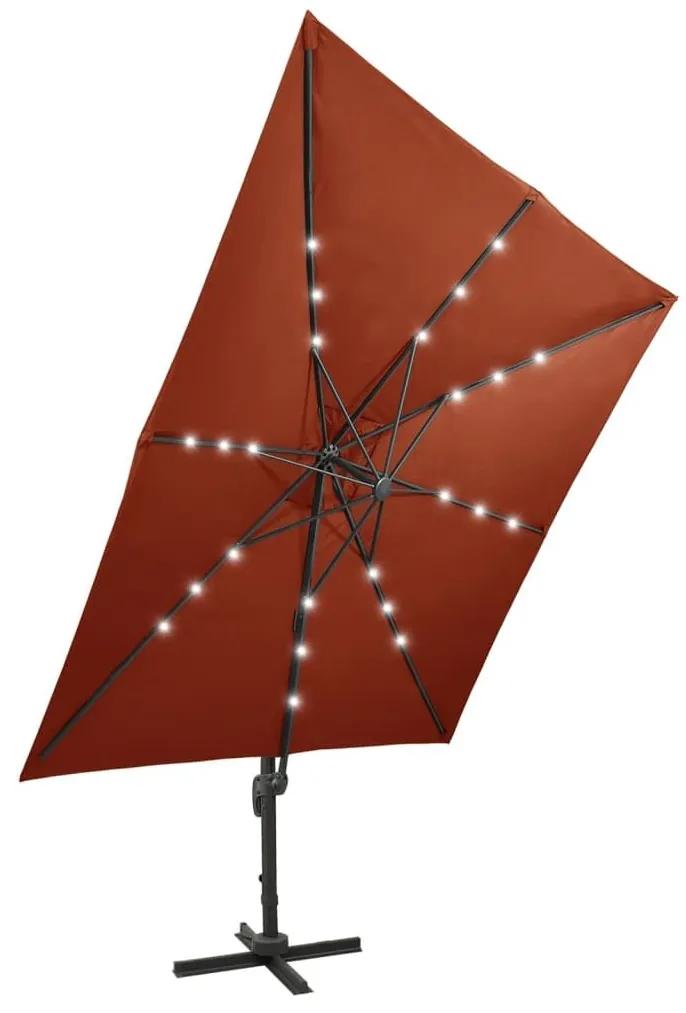 Ομπρέλα Κρεμαστή με Ιστό και LED Τερακότα 300 εκ. - Καφέ
