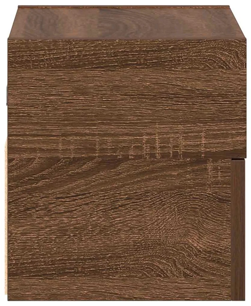 Κομοδίνα Επιτοίχια 2 τεμ. Καφέ Δρυς 45x26x28,5 εκ. - Καφέ