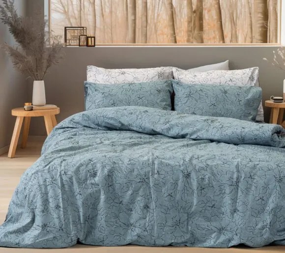 Beauty Home Σετ σεντόνια φανελένια υπέρδιπλα με λάστιχο Nebbiolo Art 12636 170x200+32 Πετρόλ