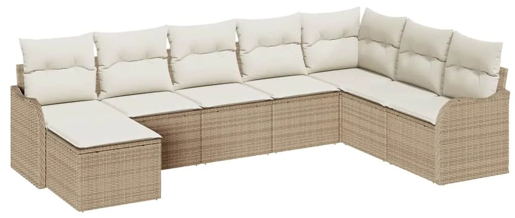 vidaXL Σετ Καναπέ Κήπου με μαξιλάρι 8 pcs Beige, λευκό Πολυ ράταν