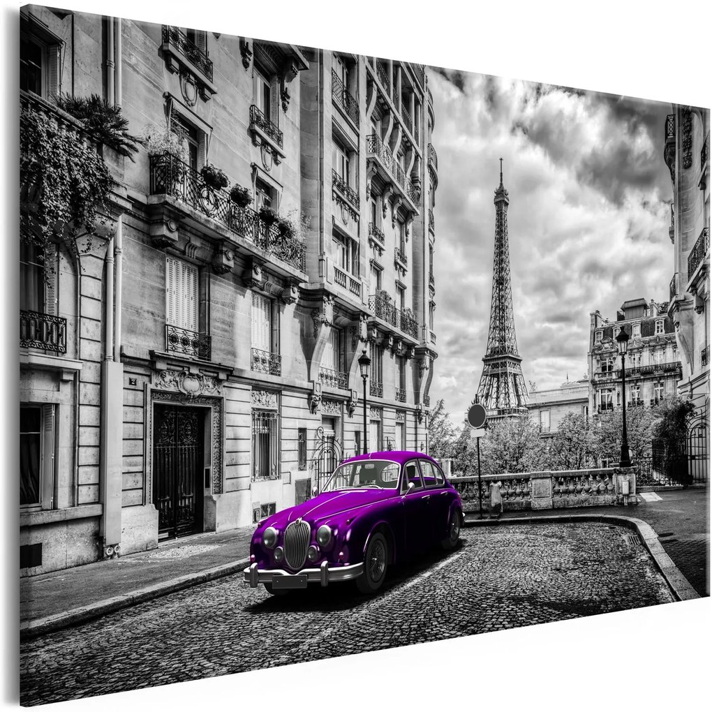 Πίνακας - Car in Paris (1 Part) Violet Wide 120x80