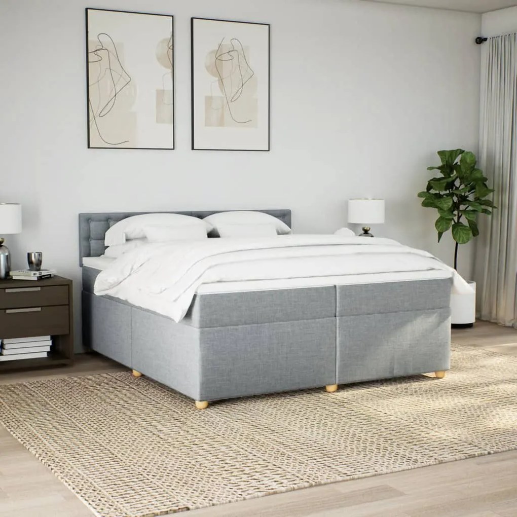 Κρεβάτι Boxspring με Στρώμα Ανοιχτό Γκρι 200x200 εκ. Υφασμάτινο - Γκρι