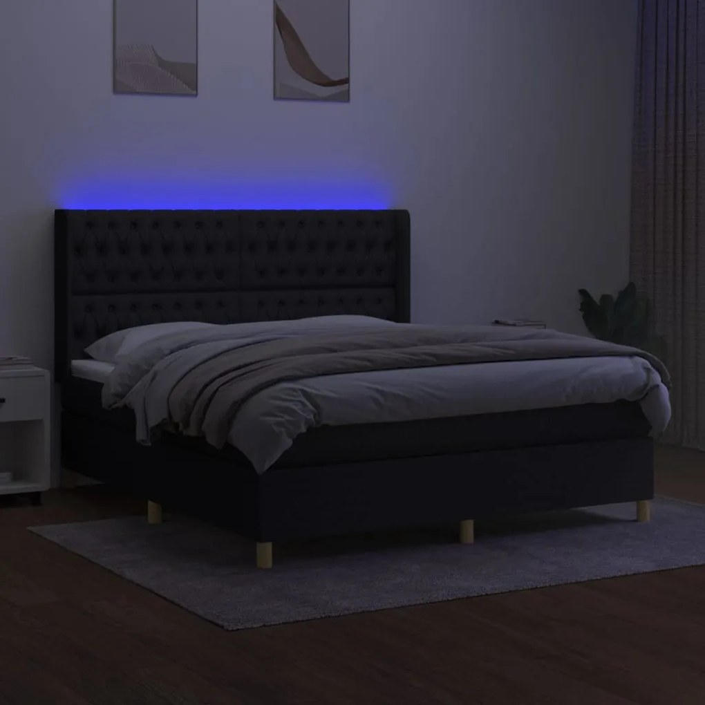 vidaXL Κρεβάτι Boxspring με Στρώμα &amp; LED Μαύρο 180x200 εκ. Υφασμάτινο