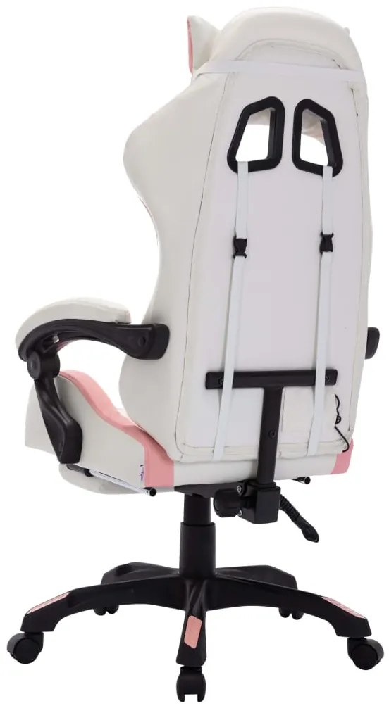 vidaXL Καρέκλα Racing με Φωτισμό RGB LED Ροζ/Λευκό Συνθετικό Δέρμα