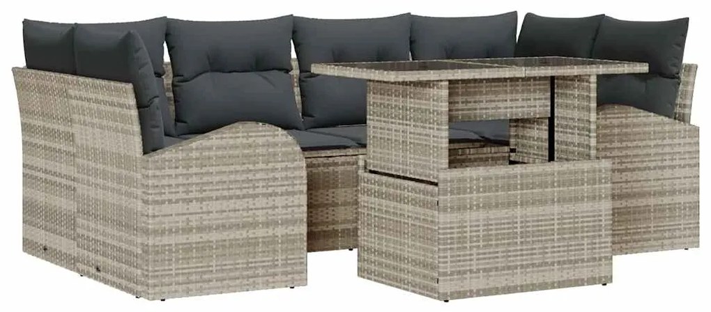 vidaXL Σετ Καναπέ Κήπου 7 pcs Ανοιχτό γκρι 100 x 55 x 73 εκ Πολυ ράταν
