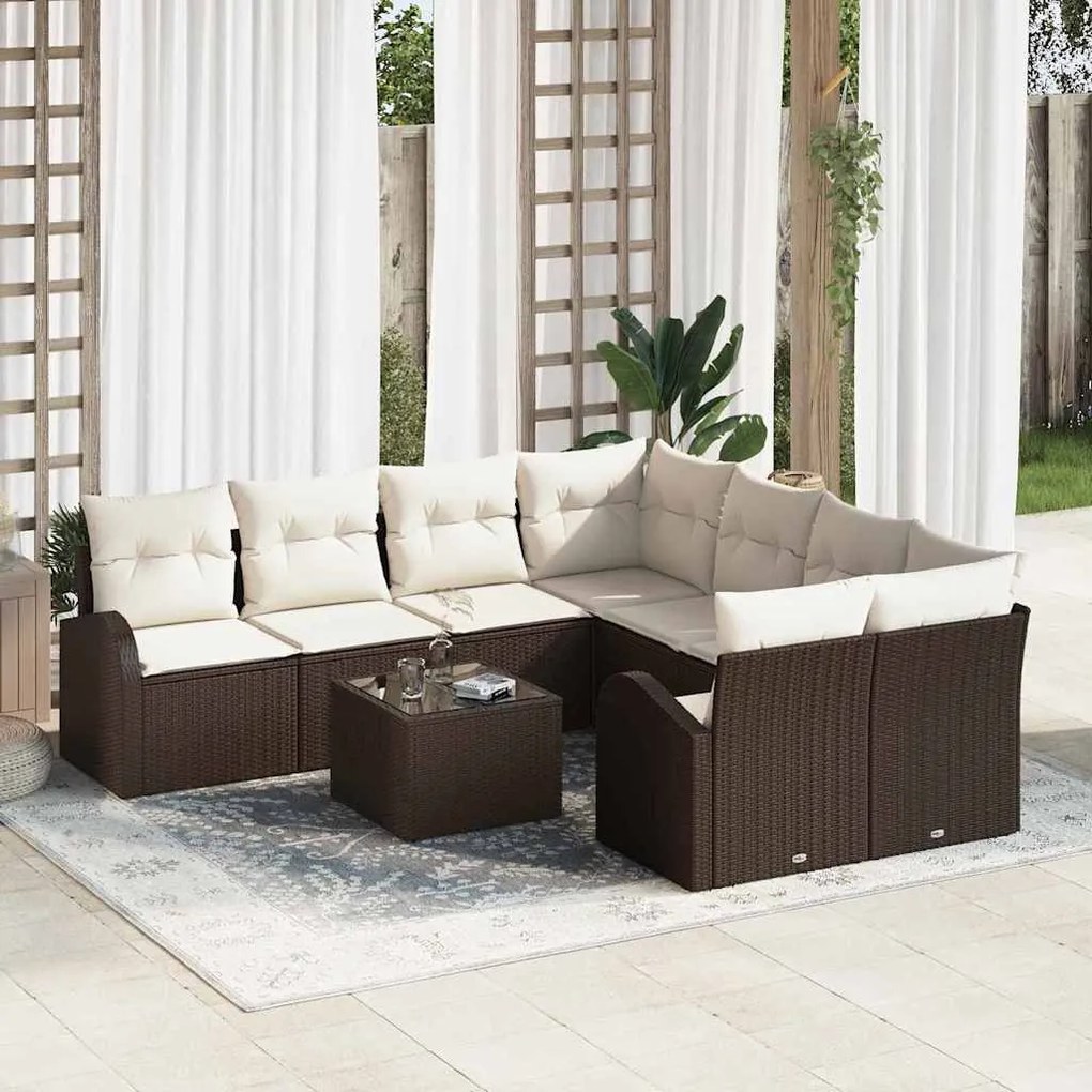 vidaXL Σετ Καναπέ Κήπου 9 pcs Καφέ 55 x 55 x 37 εκ συνθετικό ρατάν