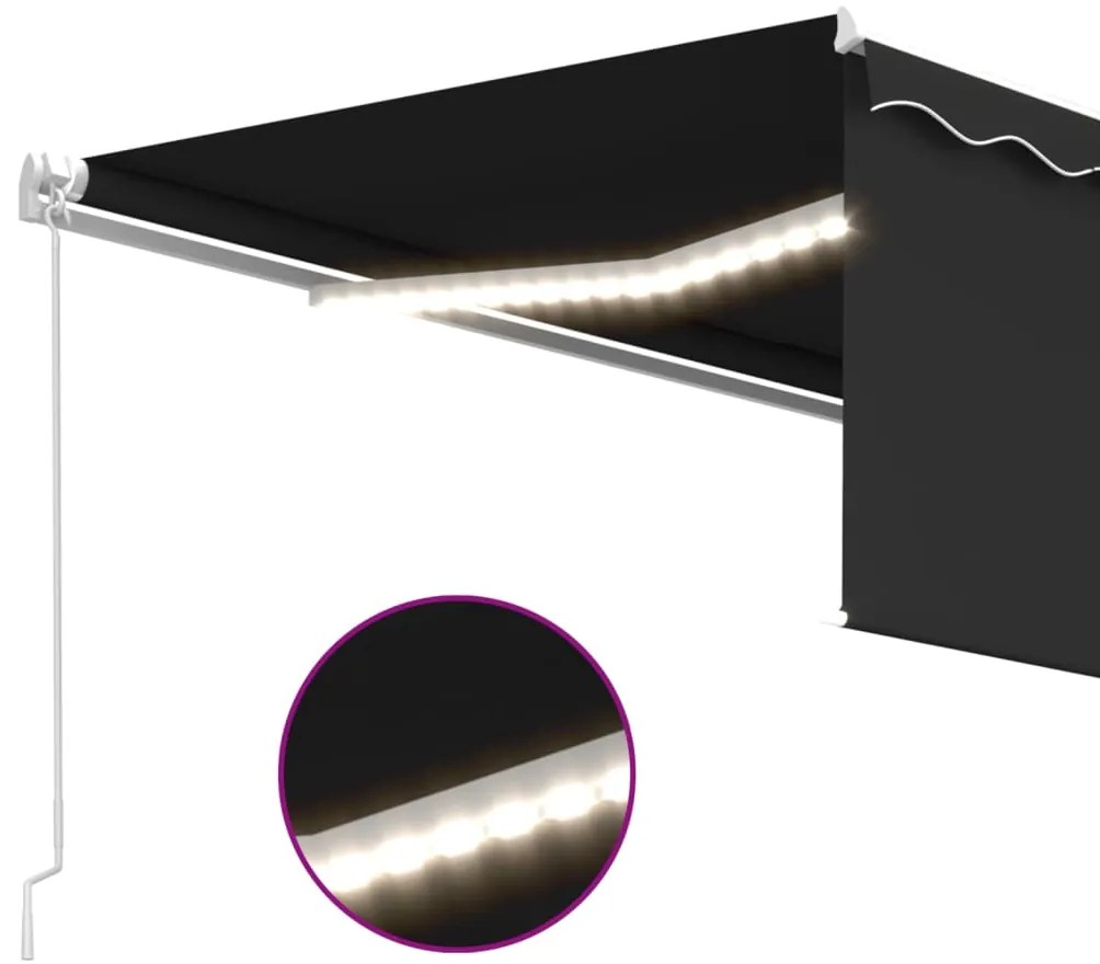 vidaXL Τέντα Συρόμενη Χειροκίνητη με Σκίαστρο & LED Ανθρακί 4,5 x 3 μ.