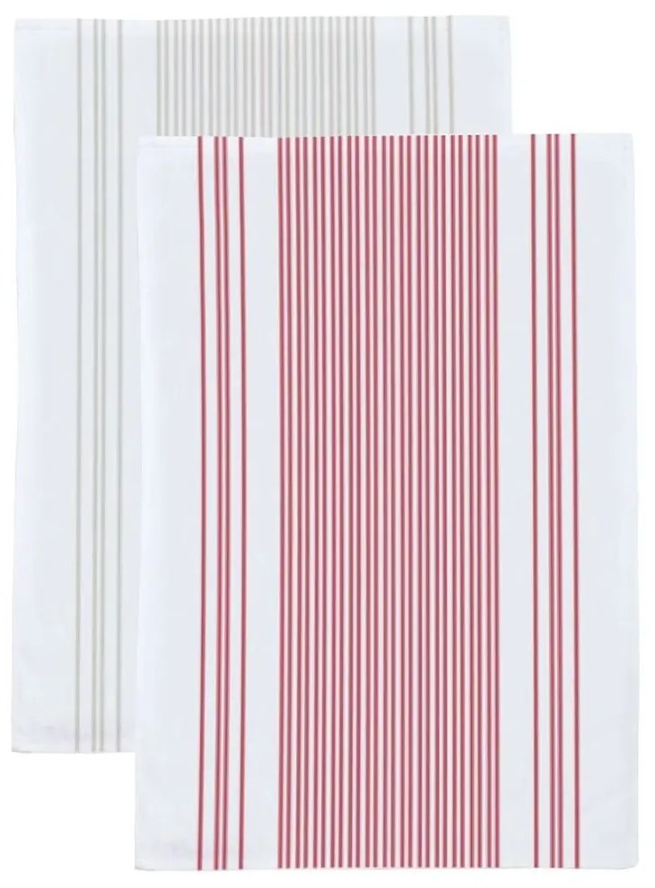 Ποτηρόπανα Ζακάρ 32 Σετ 2τμχ Red - Ecru Viopros 50x70cm 100% Cotton