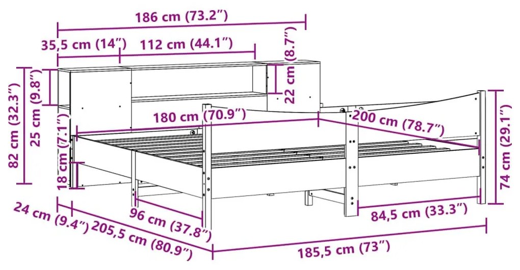 Σκελετός Κρεβατιού Χωρίς Στρώμα 180x200 εκ Μασίφ Ξύλο Πεύκου - Καφέ