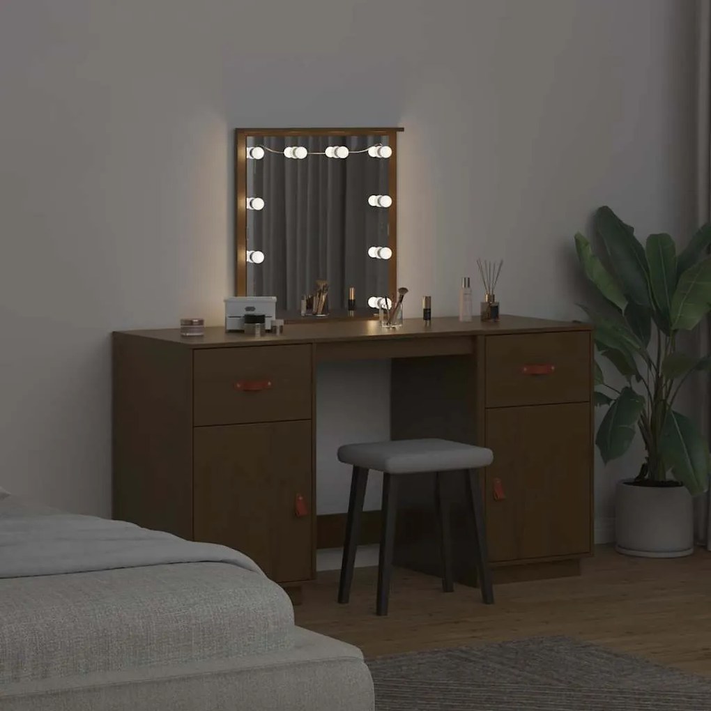 vidaXL Μπουντουάρ Σετ με LED Καφέ Μελί από Μασίφ Ξύλο Πεύκου