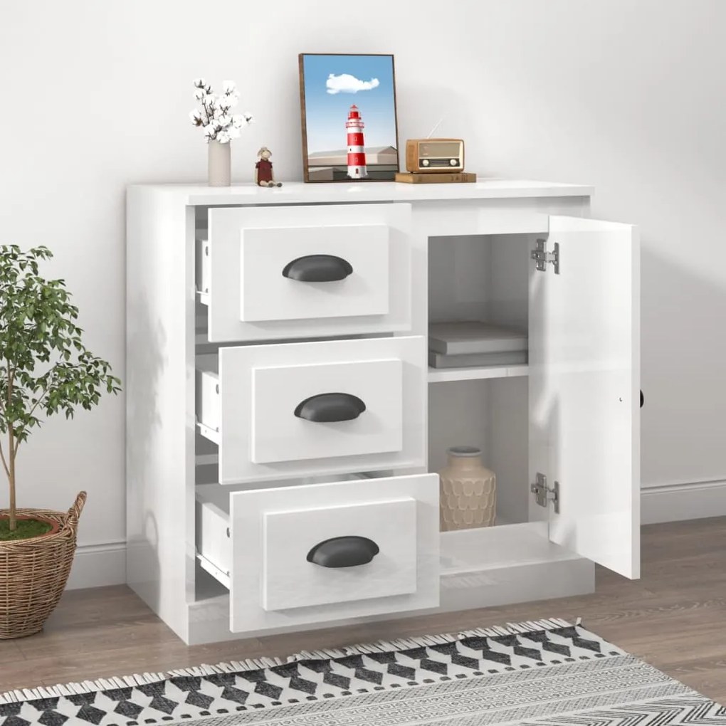 vidaXL Ντουλάπι Γυαλιστερό Λευκό 70x35,5x67,5 εκ. Επεξεργασμένο Ξύλο