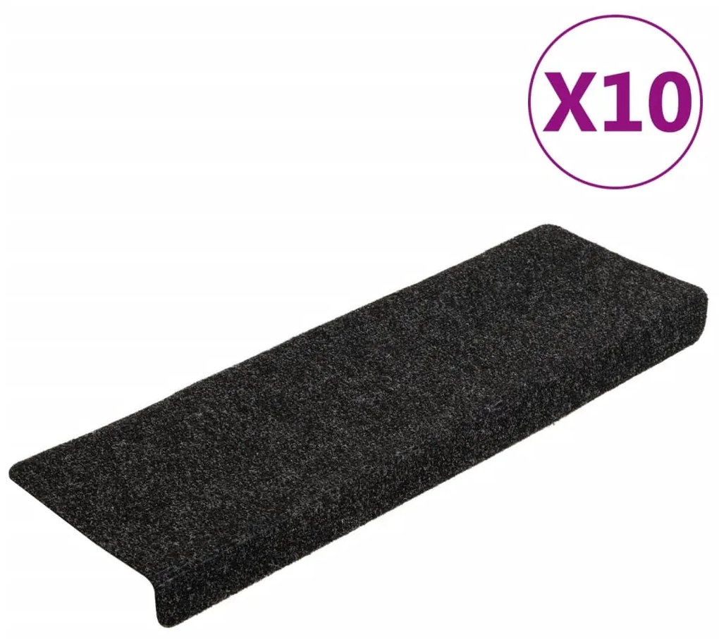 vidaXL Πατάκια Σκαλιών Αυτοκόλλητα 10 τεμ. 65x21x4 εκ. Μαύρα Ορθογώνια Άκρη