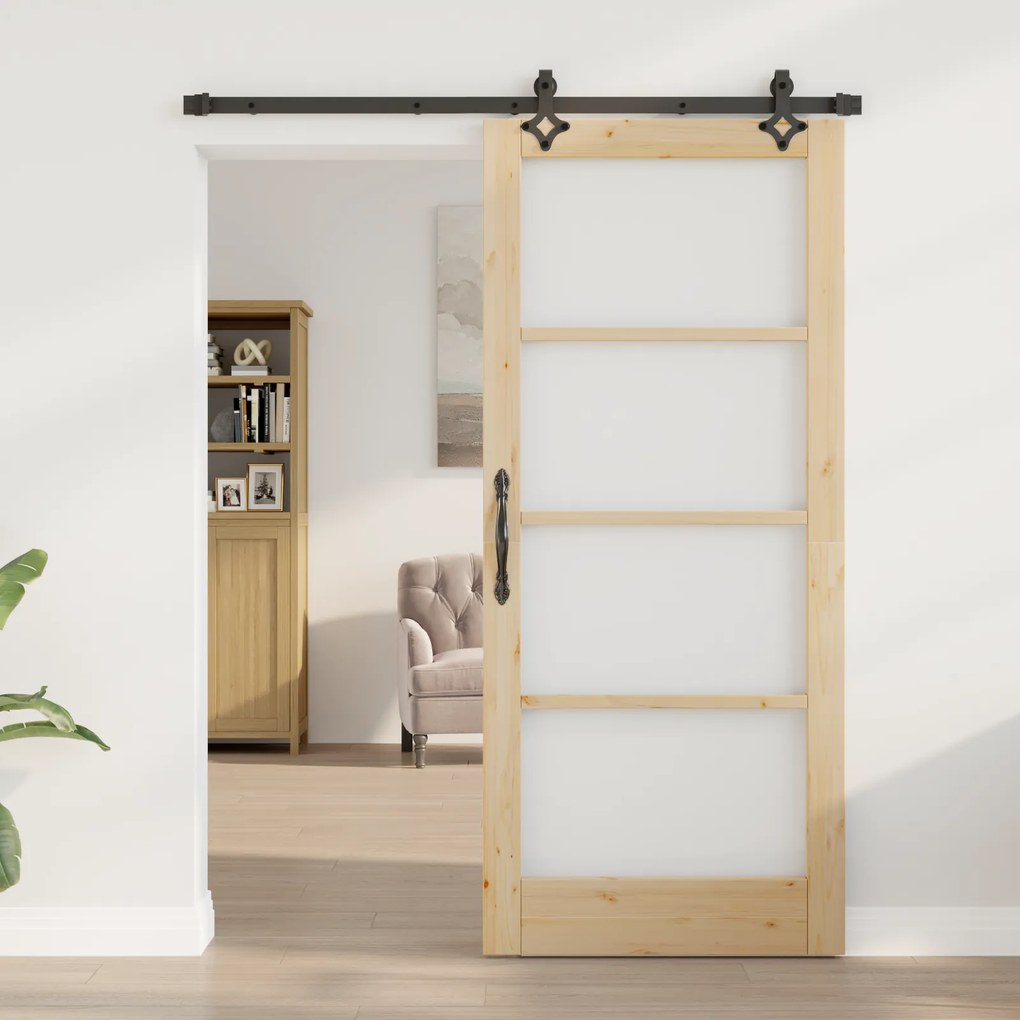 vidaXL Συρόμενη Πόρτα  με Σετ Εξαρτημάτων 86x198.5 εκ Συμπαγές Ξύλο Πεύκου