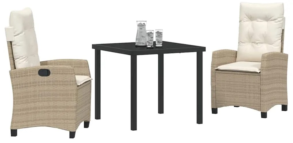 vidaXL Σέτ φαγητού για κήπο με μαξιλάρι 3 pcs Μπεζ συνθετικό ρατάν