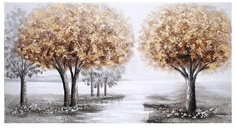 Πίνακας Σε Καμβά Δέντρα 755-12063 60x120x3cm Gold-Grey Estheti Home Κάθετοι Ξύλο, Καμβάς