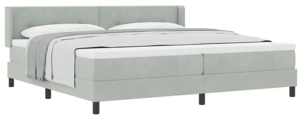 vidaXL Κρεβάτι Box Spring με Στρώμα Ανοιχτό Γκρι 200x200 εκ Βελούδο