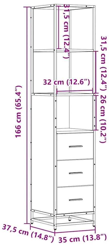 Ντουλάπι μπάνιου Sonoma Oak 35x37,5x166 cm Κατασκευασμένο ξύλο - Καφέ