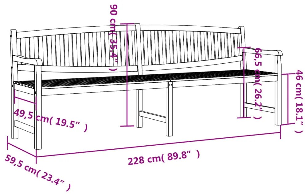 vidaXL Παγκάκι Κήπου 228 x 59,5 x 90 εκ. από Μασίφ Ξύλο Teak