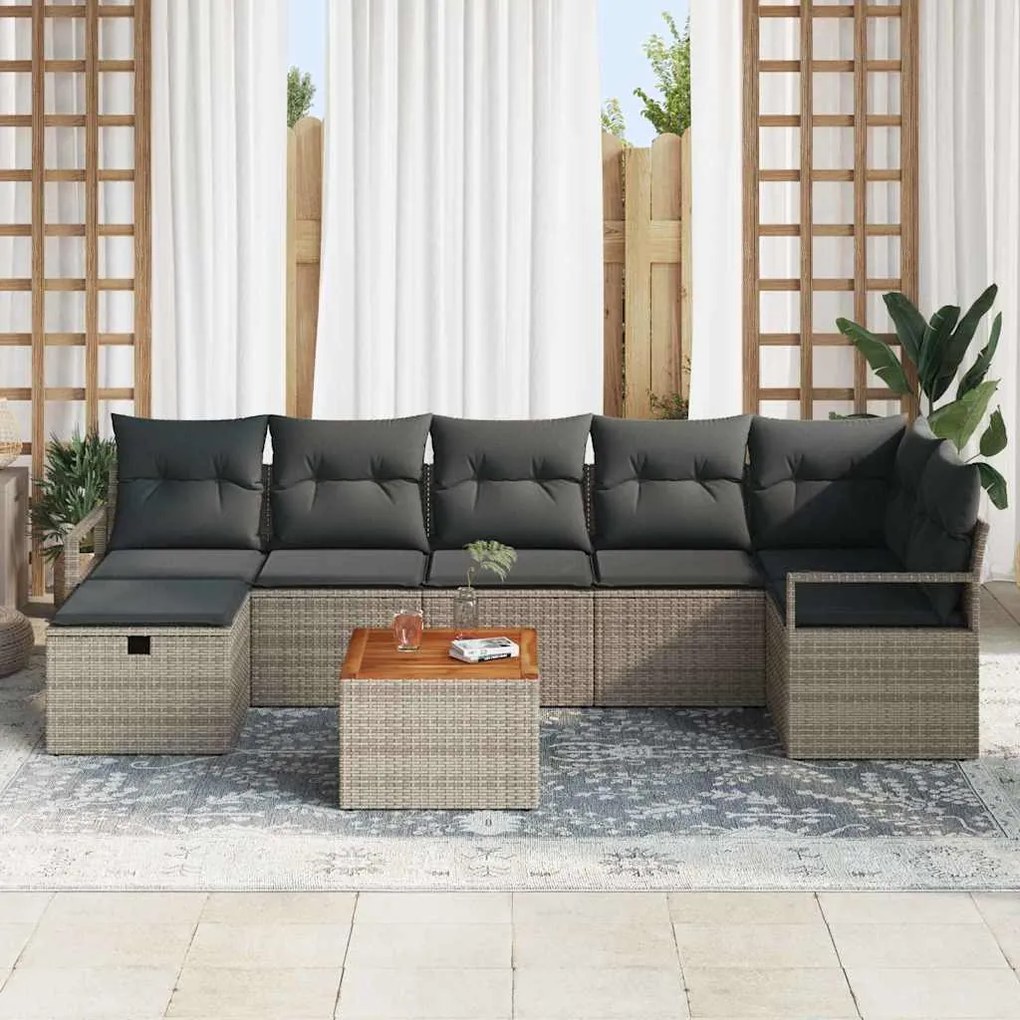 vidaXL Σετ Καναπέ Κήπου με μαξιλάρι 8 pcs Γκρι Πολυ ράταν