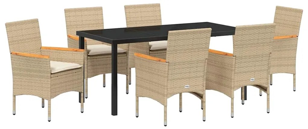 vidaXL Σέτ φαγητού για κήπο με μαξιλάρι 7 pcs Μπεζ Πολυ ράταν