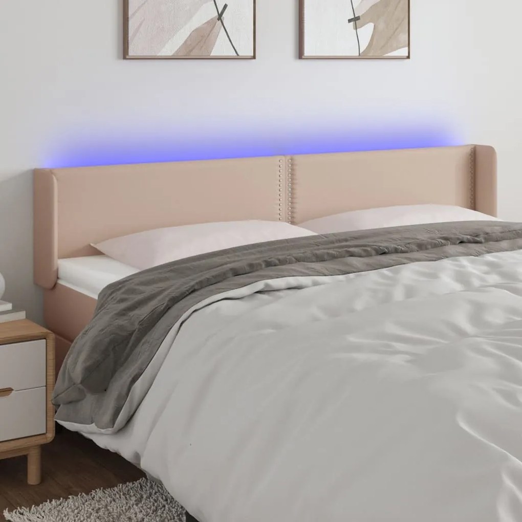 vidaXL Κεφαλάρι Κρεβατιού LED Καπουτσίνο 183x16x78/88εκ. Συνθετ. Δέρμα