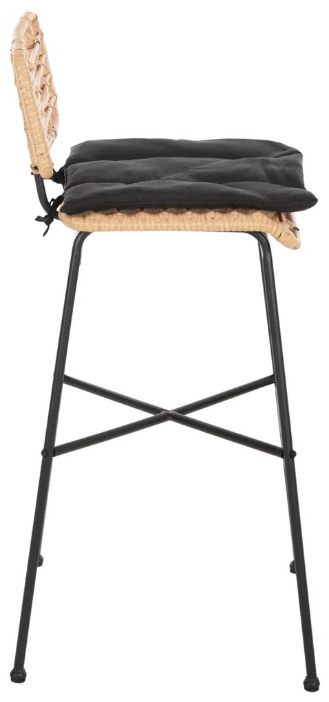 Σκαμπό Μπαρ ALLEGRA C5708.11 Μεταλλικό Ψηλό με Μπεζ Wicker &amp; Μαύρο Μαξιλάρι 48x49x99,5Υεκ. 48x49x99.5 εκ.