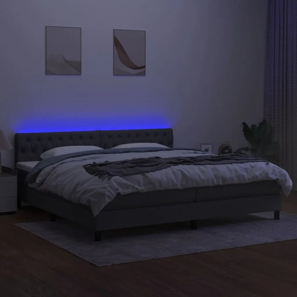 vidaXL Κρεβάτι Boxspring με Στρώμα & LED Σκ.Γκρι 200x200εκ. Υφασμάτινο