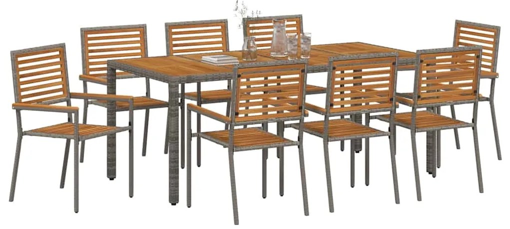 vidaXL Σέτ φαγητού για κήπο 9 pcs Γκρι και Καφέ συνθετικό ρατάν