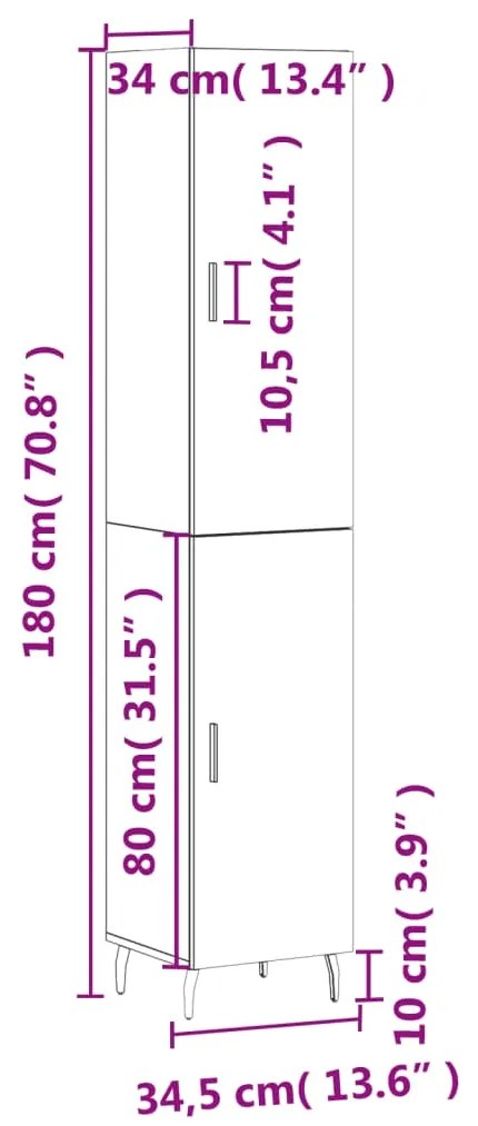 Ντουλάπι Λευκό 34,5 x 34 x 180 εκ. από Επεξεργασμένο Ξύλο - Λευκό