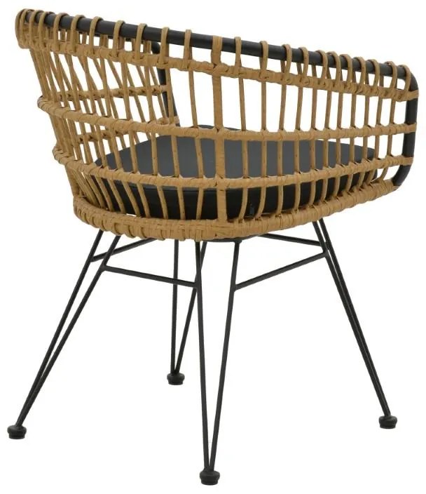 Καρέκλα - Πολυθρόνα Naoki με μαξιλάρι pe φυσικό-μαύρο μέταλλο 62x62x70 εκ. 62x62x70 εκ.