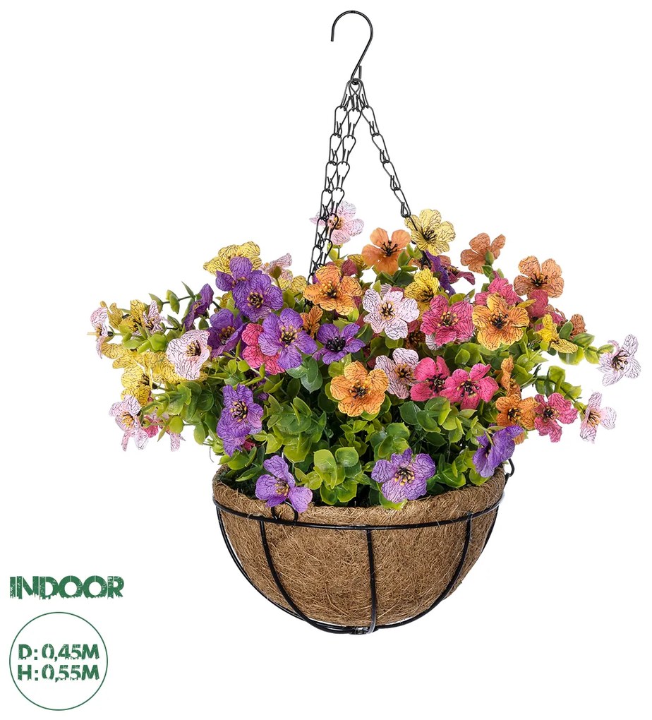 20635 GloboStar®  Artificial Garden GERBERA HANGING PLANT 20635 Τεχνητό Κρεμαστό Διακοσμητικό Φυτό Ζέρμπερας Y55cm