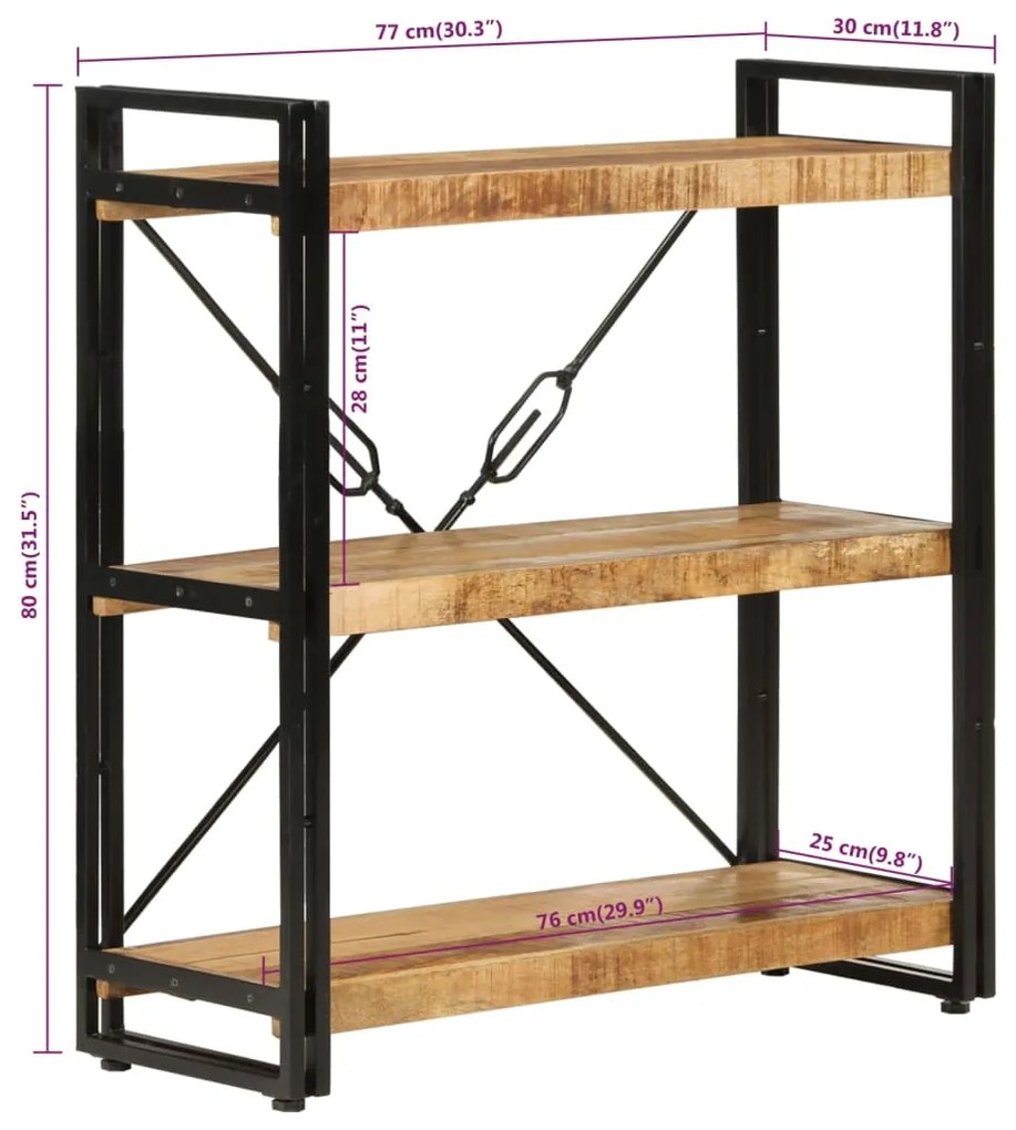 vidaXL Βιβλιοθήκη με 3 Επίπεδα 77x30x80 εκ Μασίφ Ξύλο Μάνγκο &amp; Σίδηρος