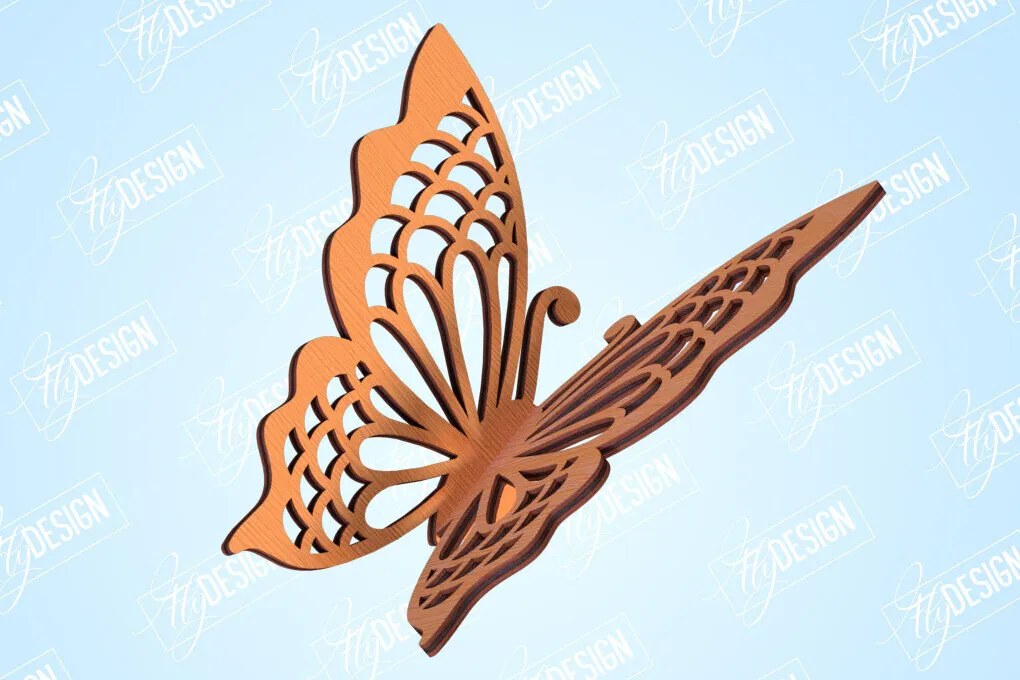 Σετ των 2 Intra απο ξύλο plywood 3mm-4mm πάχος 3D πεταλούδες | Summer Design | CNC Δίασταση 30x20 cm INTRAFABR-99202560