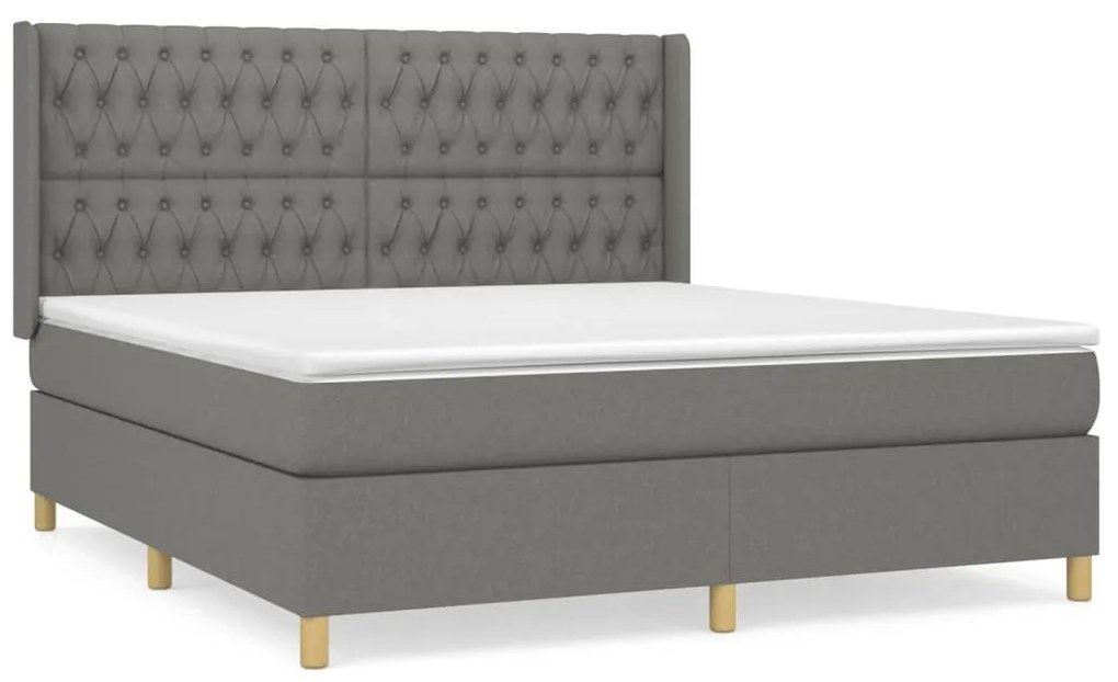 Κρεβάτι Boxspring με Στρώμα Σκούρο Γκρι 180x200 εκ Υφασμάτιν - Γκρι